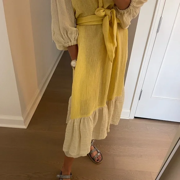 LISA MARIE FERNANDEZ LMF Laure belted linen-blend gauze midi dress - Picture 4 of 14